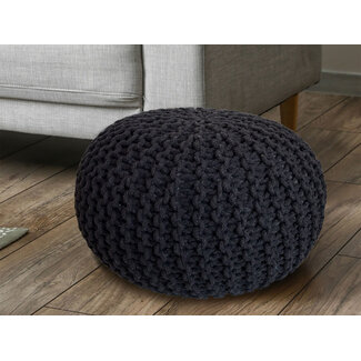 Dream-Living Ronde Poef - 55 x 55 x 37 cm - Katoen - antraciet