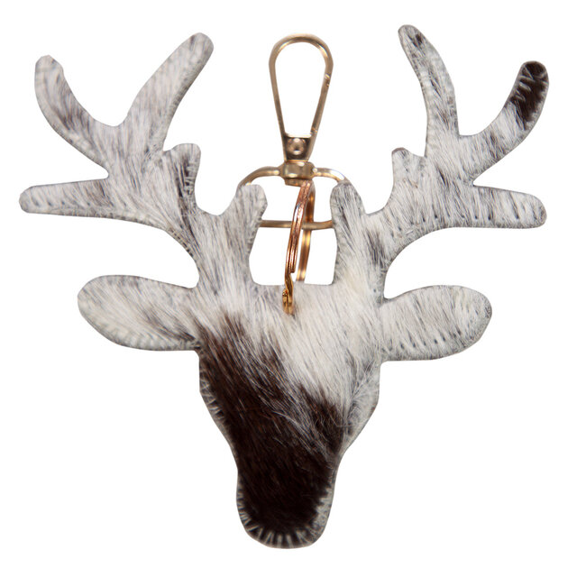 Mars & More sleutelhanger koehuid hert zwart/wit medium 11cm goud