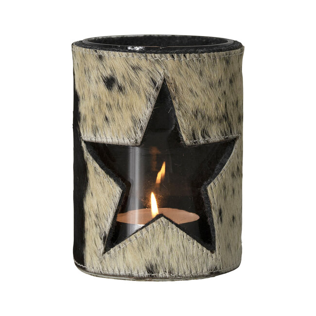 Mars & More windlicht koe ster zwart/wit 15cm*