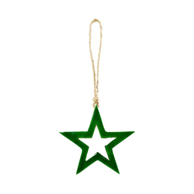 Mars & More Hangende Decoratie Ster groen mango hout 12x12x2,5cm
