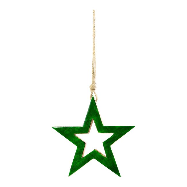 Mars & More Hangende Decoratie Ster groen mango hout 15x15x2,5cm