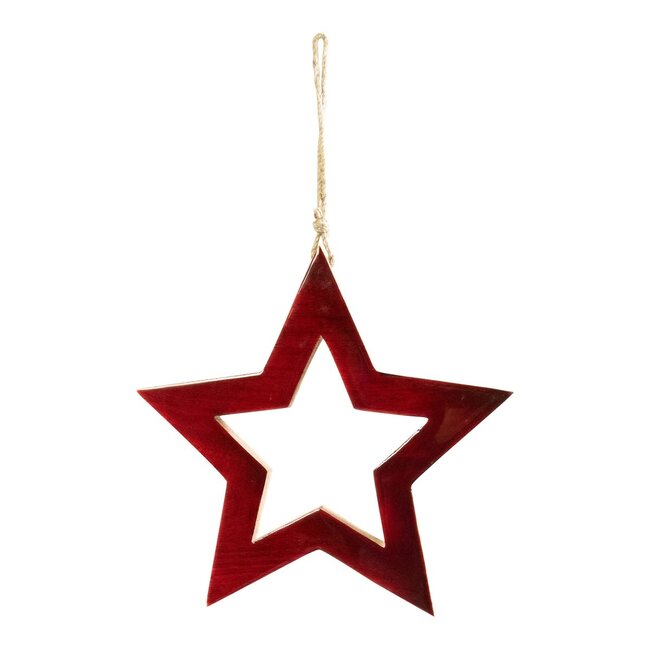 Mars & More Hangende Decoratie Ster rood mango hout 20x20x2,5cm