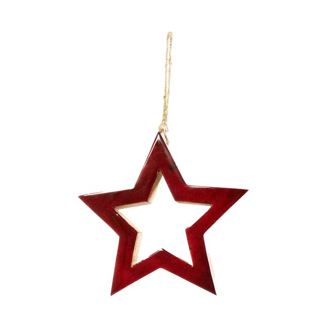 Mars & More Hangende Decoratie Ster rood mango hout 27x27x2,5cm