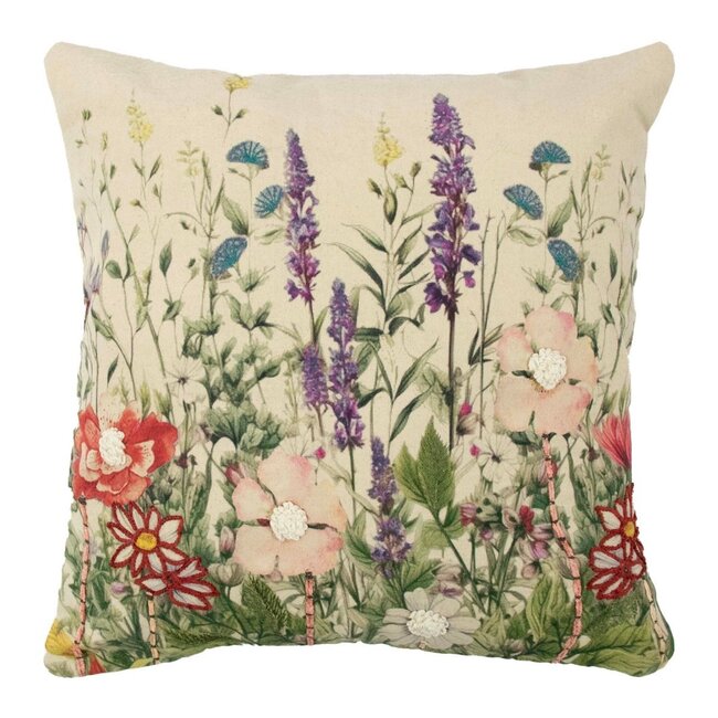 Mars & More Sierkussen Geborduurd  met  bloemen  ridderspoor 45x45cm