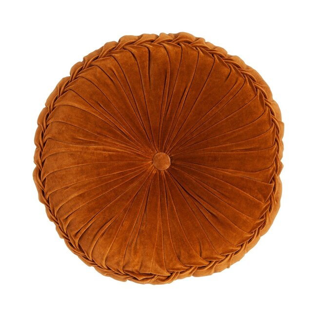 Linen & More fluwelen sierkussen rond koper camel 60x10cm