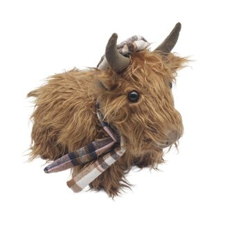 Dream-Living Schotse Hooglander Deurstopper met Pet en Geruite Sjaal  1.5 kilo