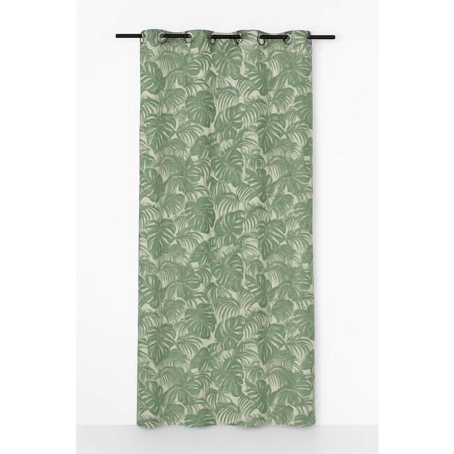 Linen & More Palma Vorhang Print Monstera Petrol 8 Rings 135 x 260 cm