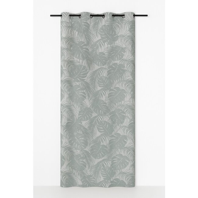 Linen & More Palma Vorhang Print Monstera Grau 8 Rings 135 x 260 cm