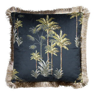 Mars & More kussen fluweel gouden franjes palmboom zwart 45x45cm