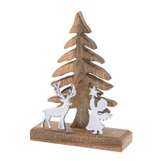 Dream-Living Mangohouten kerstboom met hert en engel – 20x27cm