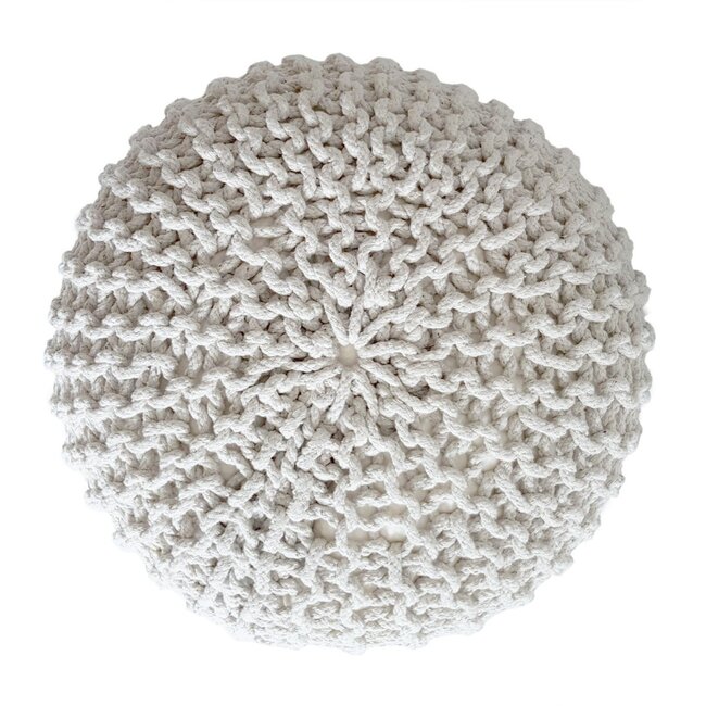 Dream-Living Gebreide kruk Poef Ø 45 cm wit Vloerkussen