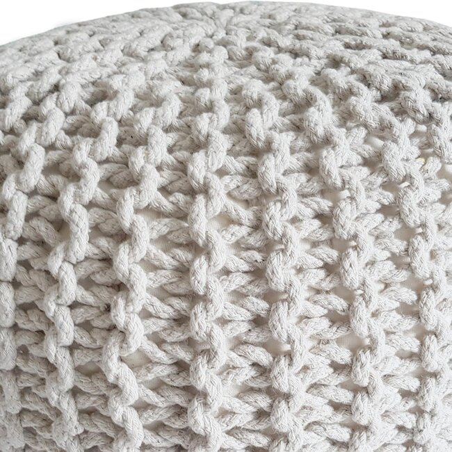 Dream-Living Gebreide kruk Poef Ø 45 cm wit Vloerkussen