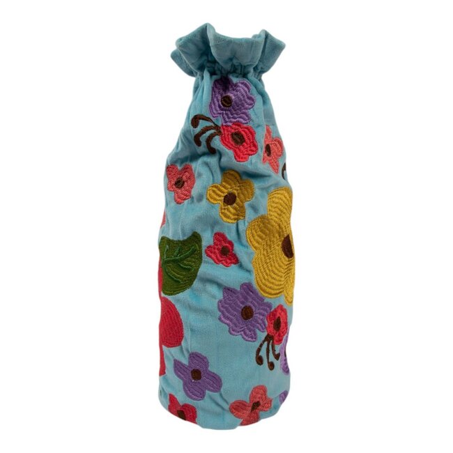 Mars & More Wijn fles hoes Joy lichtblauw h37 x 12cm
