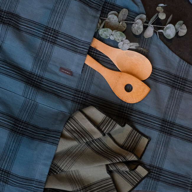 Linen & More Black Check Servet sage 40x40cm (set of 2)