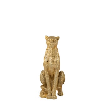 J-Line Luipaard staand polyresin goudkleurig medium