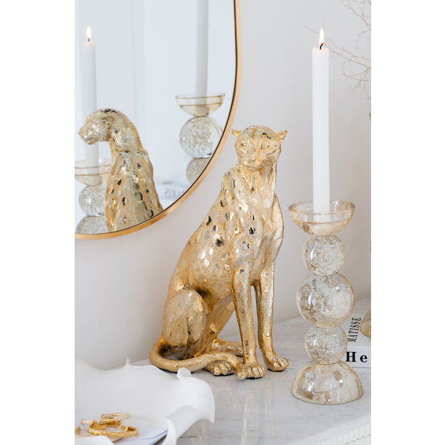 J-Line Luipaard staand polyresin goudkleurig medium
