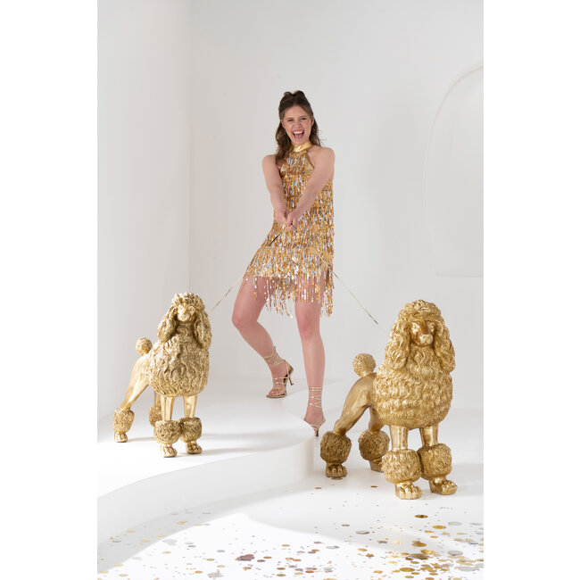 J-Line Poedel Staand Polyresin Goudkleurig Extra Groot