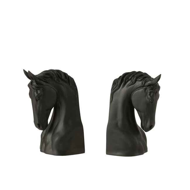 J-Line Set van 2 boekensteunen paard polyresin zwart