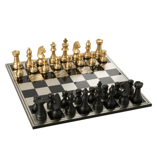 J-Line Schaakbord Polyresin Goudkleurig/Zwart