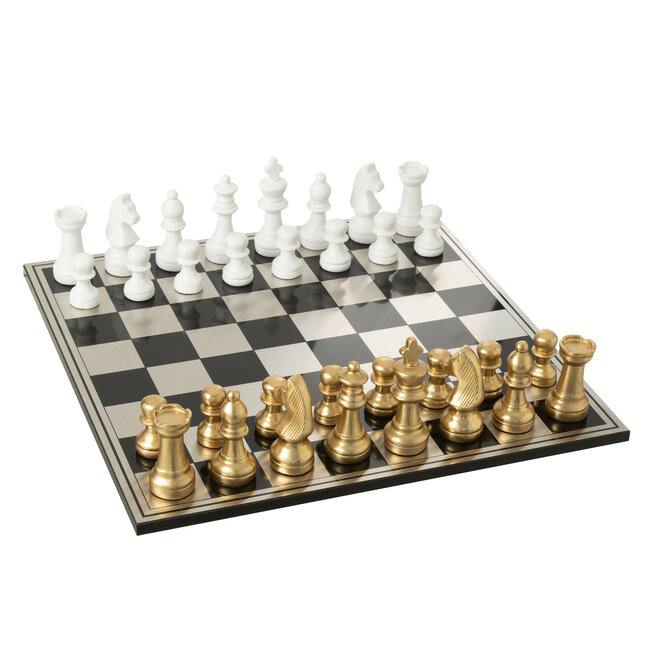 J-Line Schaakbord Polyresin Goudkleurig/Wit
