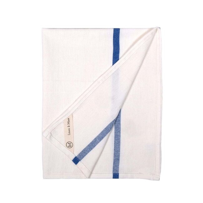 Linen & More Herringbone Stripe Keukenhanddoek blauw+grijs+rood 50x70cm (set of 3)