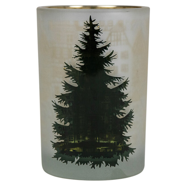 Mars & More Theelichthouder huisjes en dennenboom groot 18cm