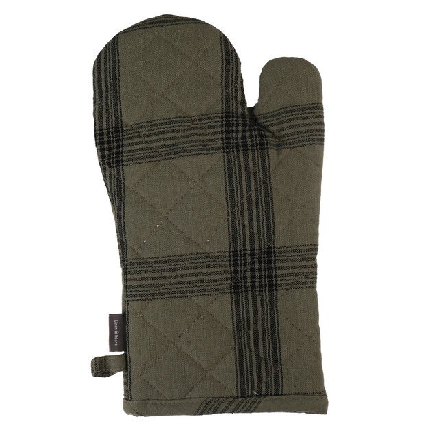 Linen & More Black Check Ovenwant sage 18x33cm