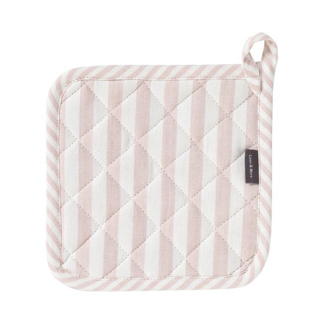 Linen & More Medium Fine Stripe Pannenlap Onderzetter soft roze 20x20cm