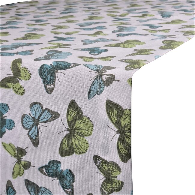 Linen & More Tablerunner Butterfly Aqua/Gre 50x140