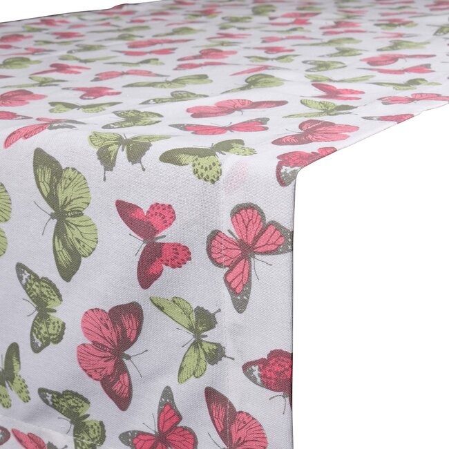 Linen & More Butterfly Strawber Tafelloper multi/rood 50x140cm