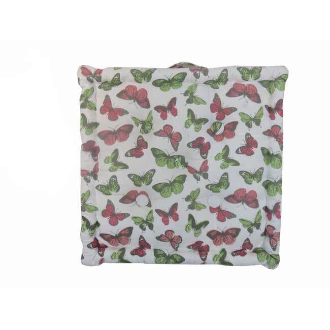 Linen & More Butterfly Stripe stoelkussen roze groen 40x40cm+8cm