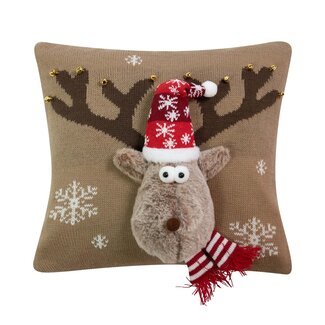 Linen & More Knitted Rudolf kussen beige 40x40cm