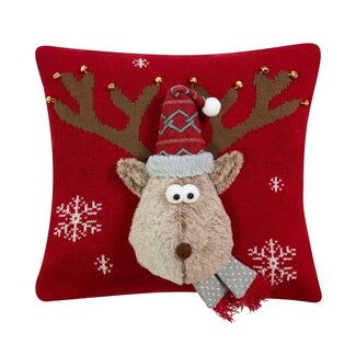 Linen & More Knitted Rudolf kussen rood 40x40cm