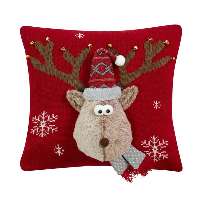 Linen & More Knitted Rudolf kussen rood 40x40cm