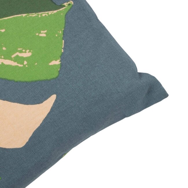 Linen & More Monstera m. blauw kussen 45x45 cm