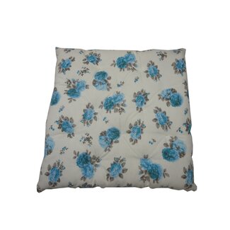 Linen & More Two Flowers stoelkussen blauw 40x40cm+5cm