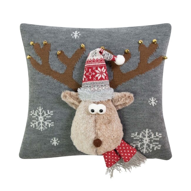 Linen & More Knitted Rudolf kussen grijs 40x40cm