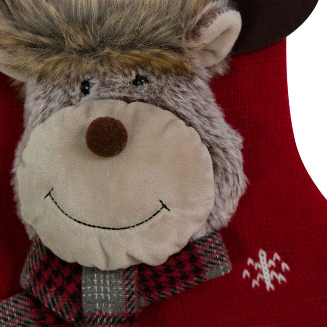 Linen & More Gebreide Rudolf  kerstlaars rood 25x46 cm