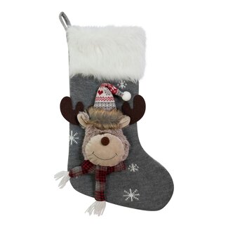 Linen & More Gebreide Rudolf 2  kerstlaars grijs 25x46 cm