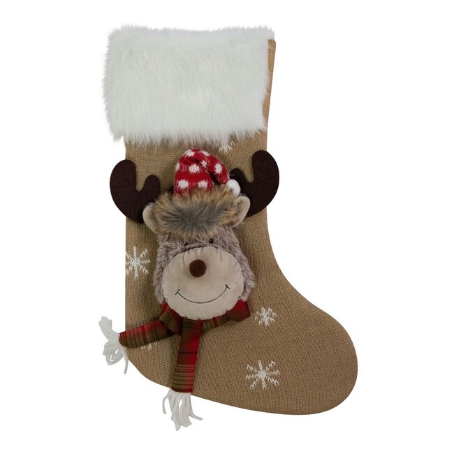 Linen & More Gebreide Rudolf2   kerstlaars beige 25x46 cm