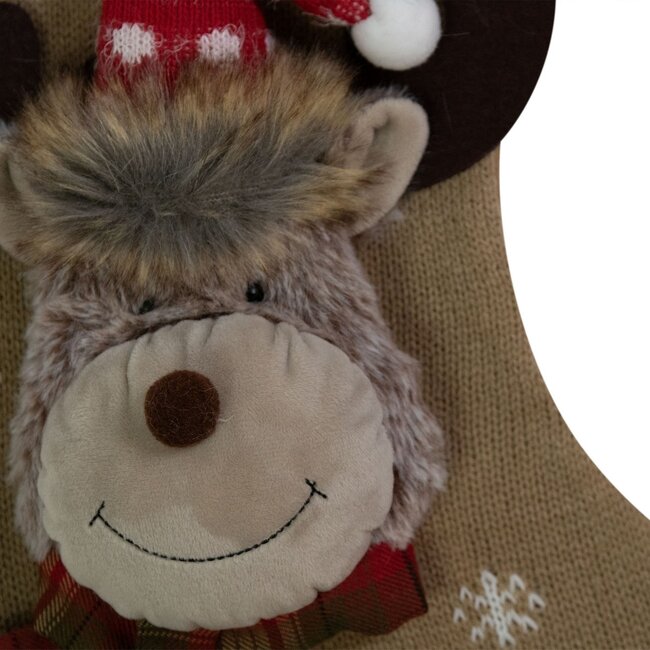 Linen & More Gebreide Rudolf2   kerstlaars beige 25x46 cm