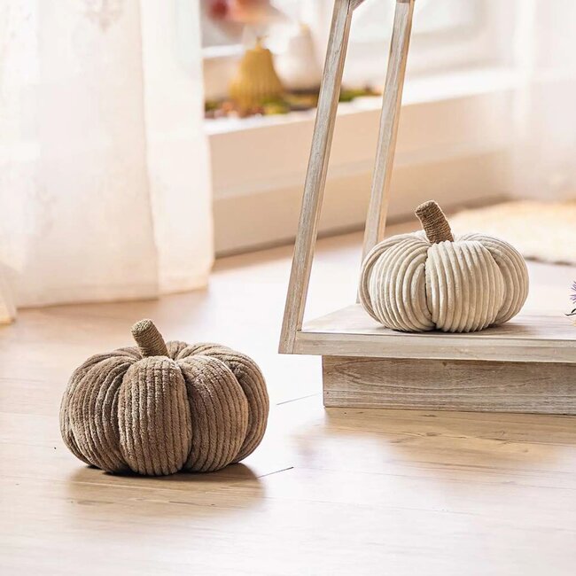 Dream-Living Rib Decoratie Pompoenen – Set van 2 - 23x19 cm  -  20x16 cm