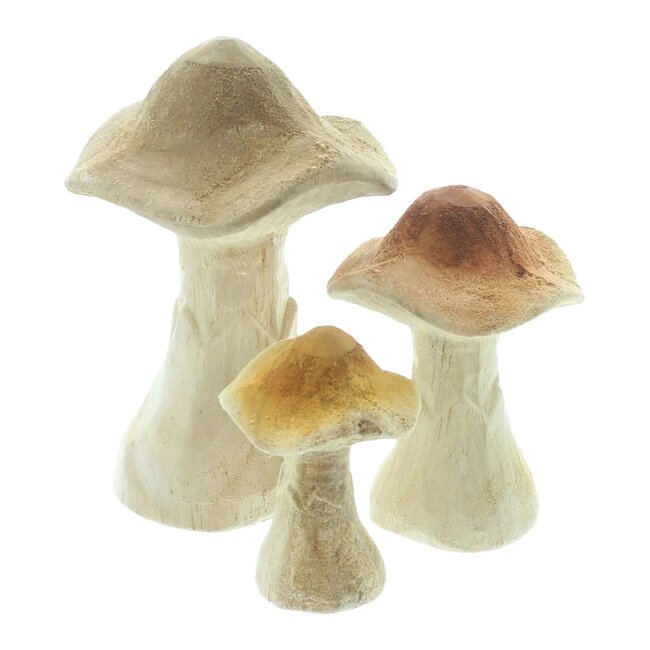 Dream-Living Set van 3 Natuurlijke Houten Paddenstoelen – Herfstdecoratie 14 cm, 10 cm & 7 cm