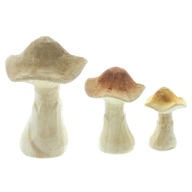 Dream-Living Set van 3 Natuurlijke Houten Paddenstoelen – Herfstdecoratie 14 cm, 10 cm & 7 cm