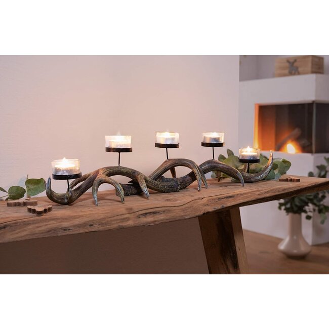 Dream-Living Gewei Kandelaar met 5 Glazen – ca. 60 × 11 × 13 cm