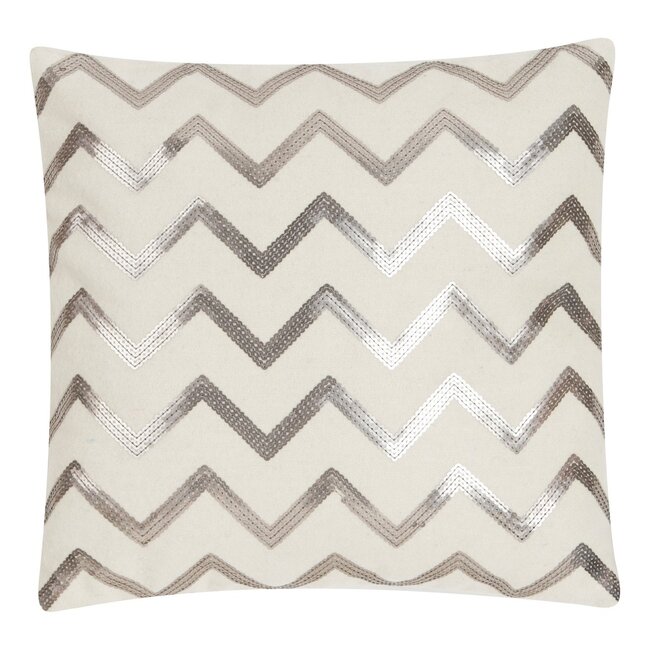 Linen & More Zigzag Sequin kussen gebroken wit 45x45cm