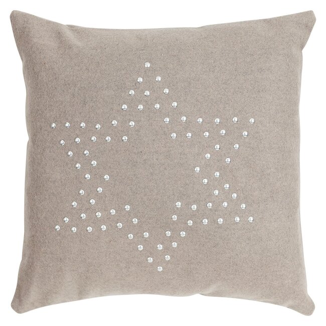 Linen & More Stud Star On Felt kussen taupe 43x43cm