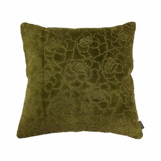 Linen & More Rose Embroidery kussen groen 45x45cm
