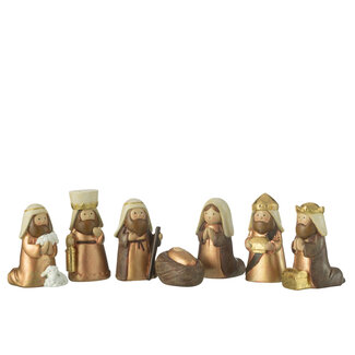 J-Line Kerststal 7-delig Hars Bruin/Goud