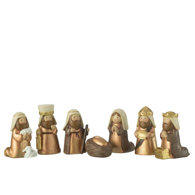J-Line Kerststal 7-delig Hars Bruin/Goud